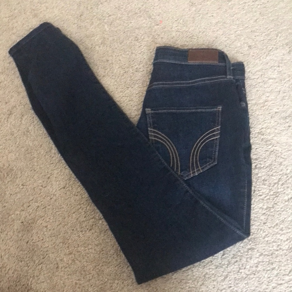 dark wash really high rise skinny jeans